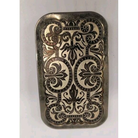 Vintage Nickel Plated Metal Western Cowboy Belt Buckle Rectangular - Picture 2 of 8